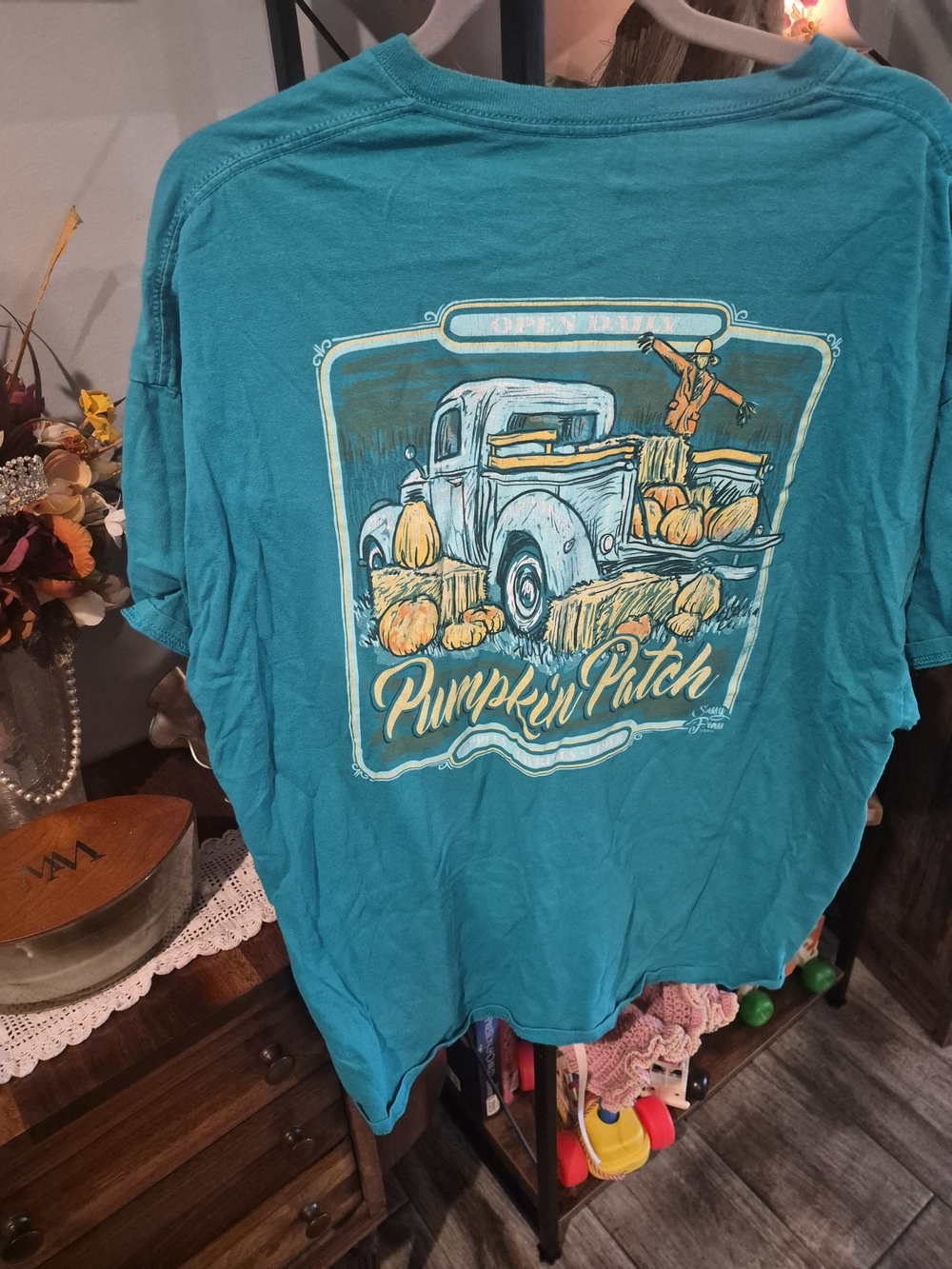 Pumpkin Patch Graphic Kids Tee in Teal